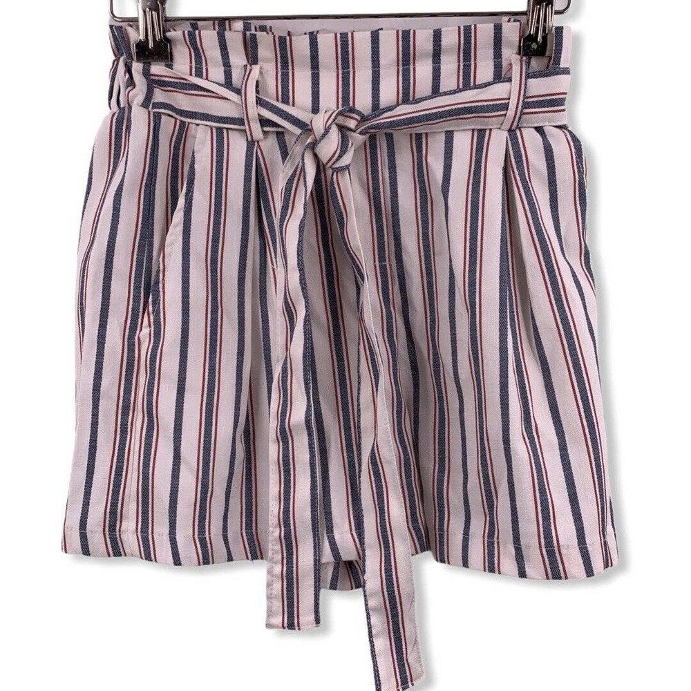 Bershka Blue Red White Striped Shorts Paperbag S